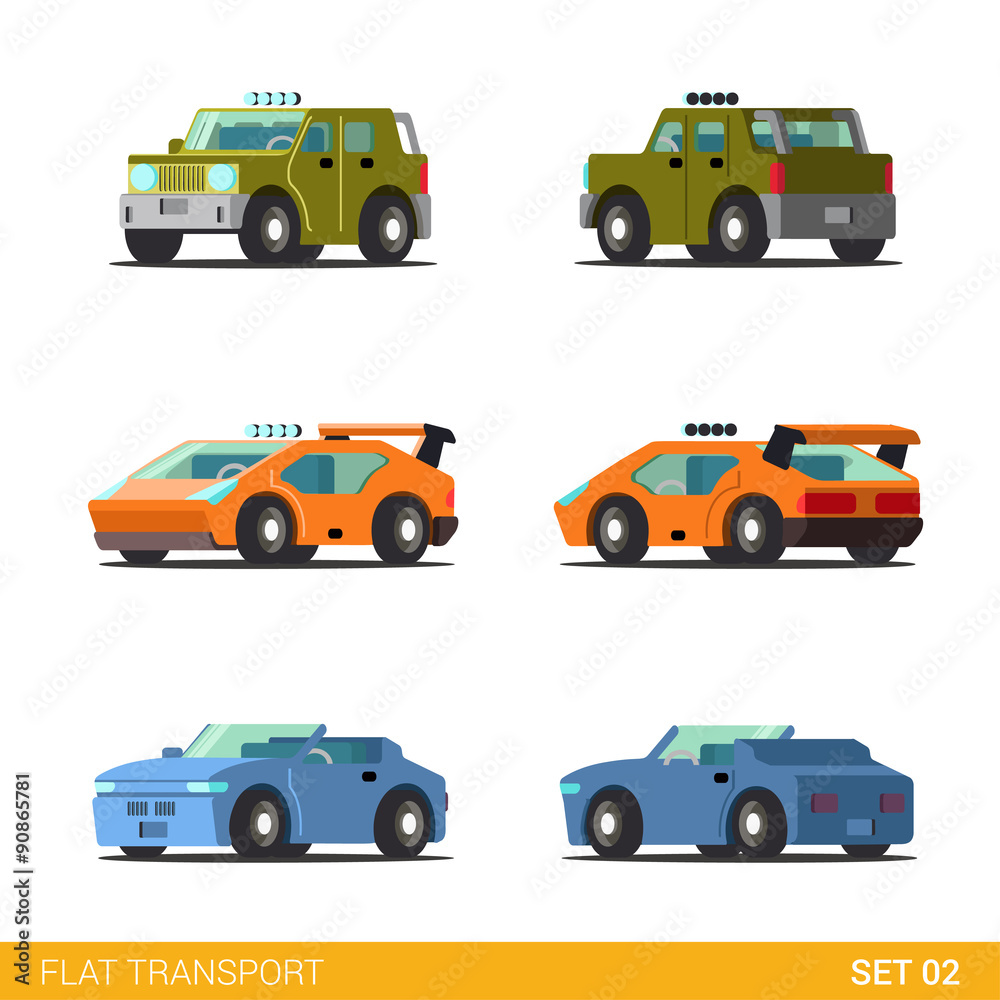 Flat 3d isometric funny city transport icon set: cars