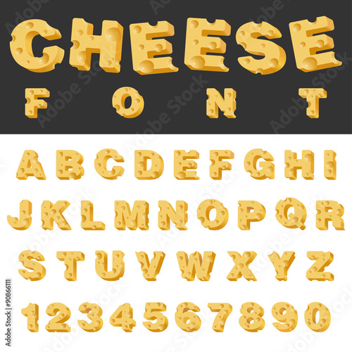 Cheese slice isolated letters and numbers latin font