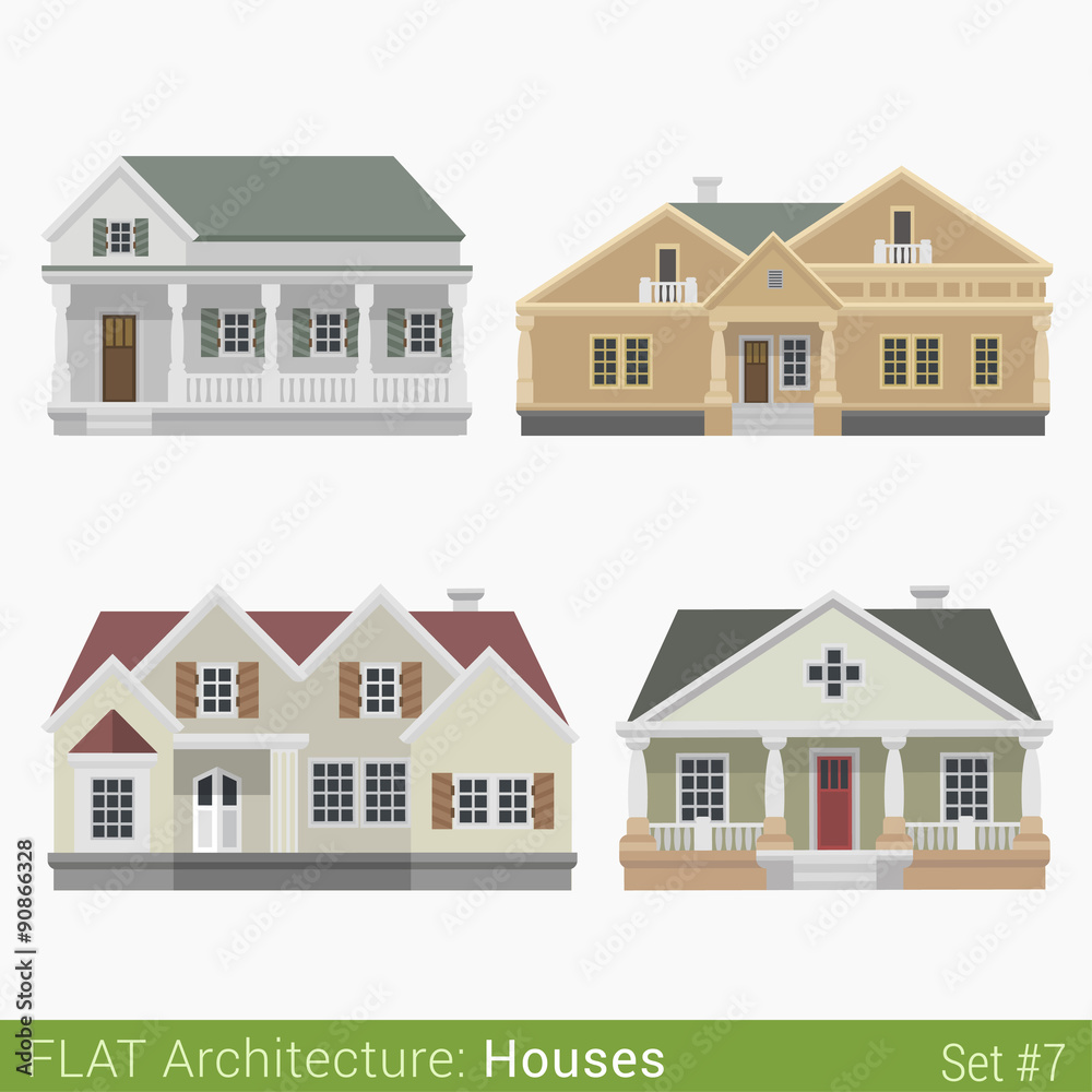 Flat style countryside houses vector set