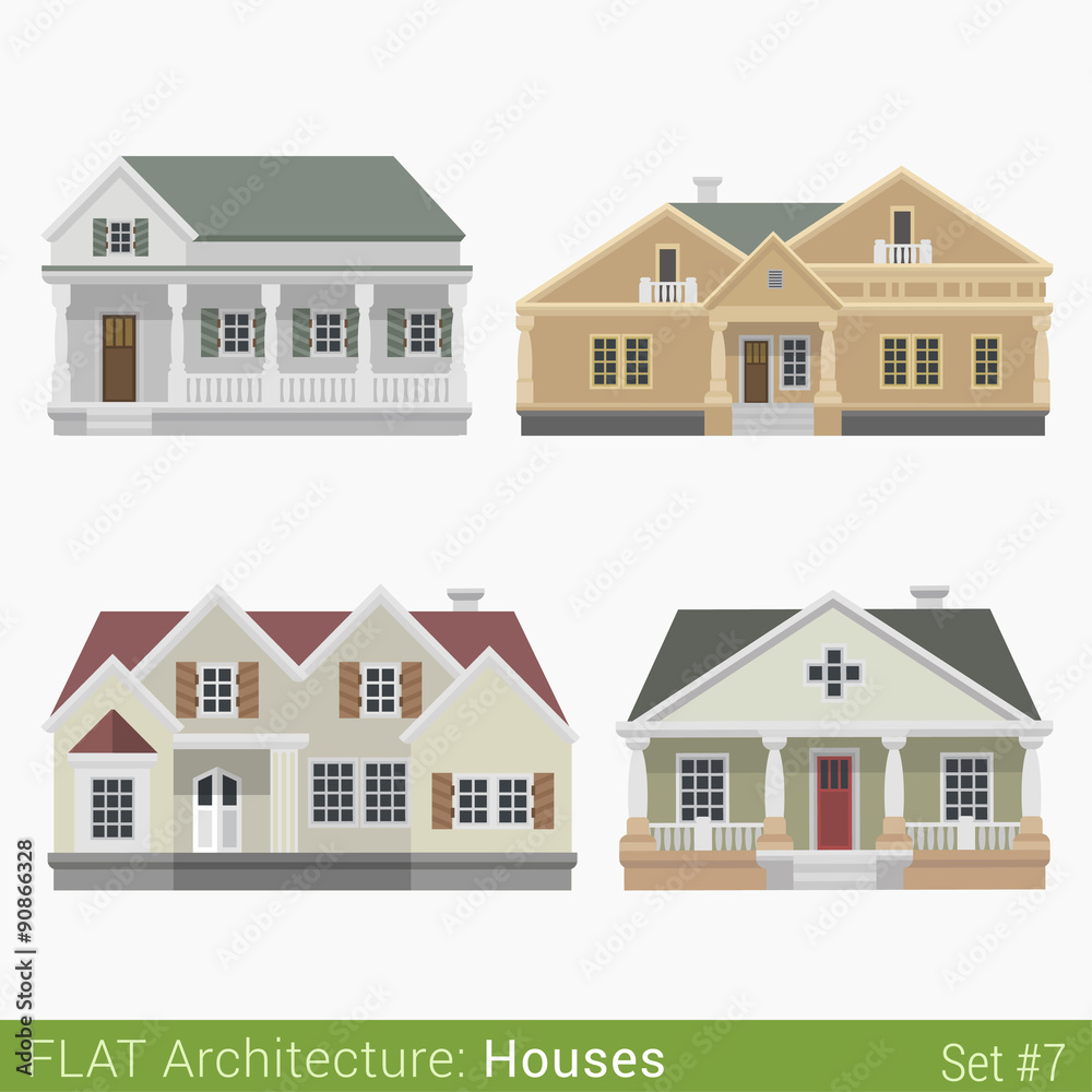 Flat style countryside houses vector set Flat style countryside houses vector set