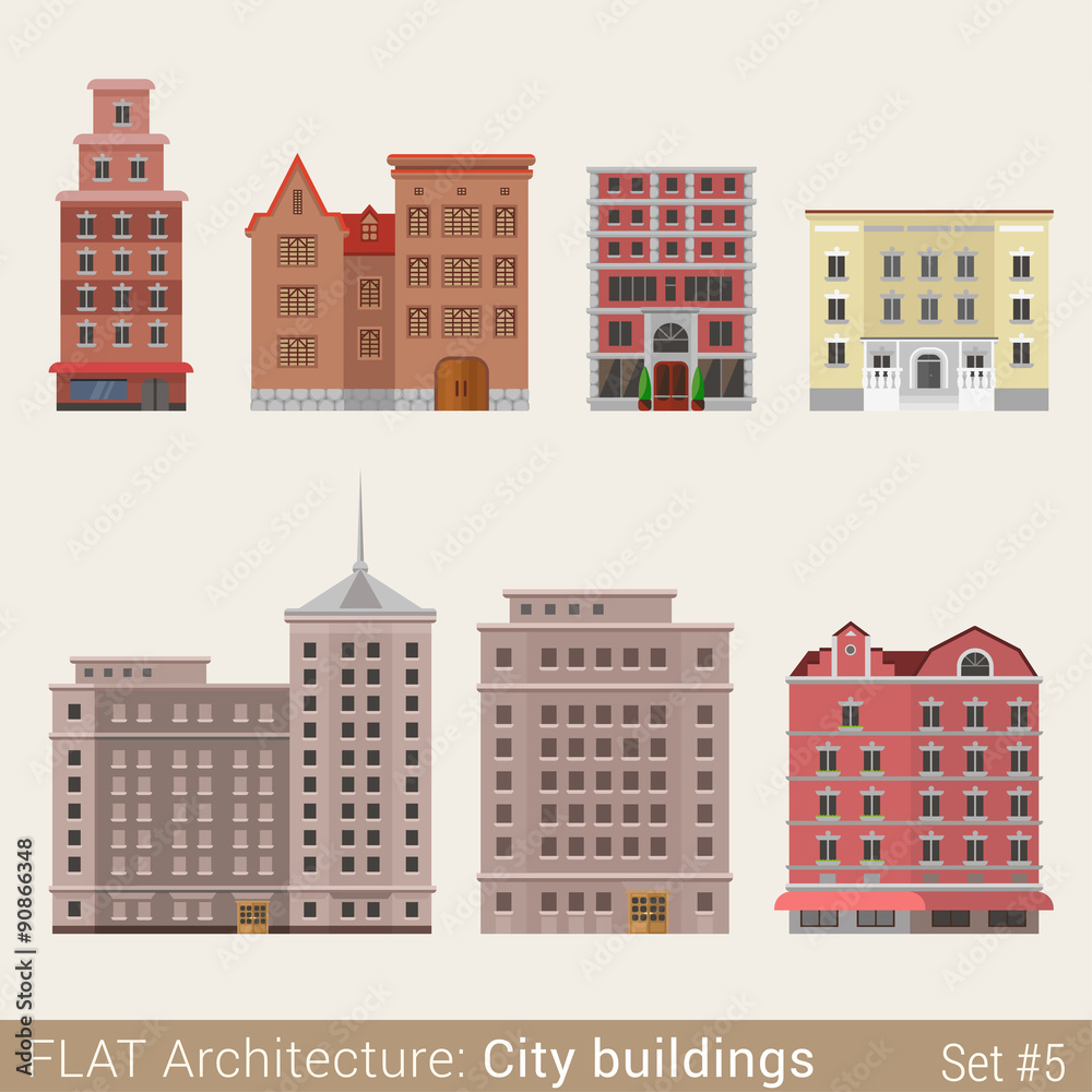 Flat style classic municipal buildings vector set