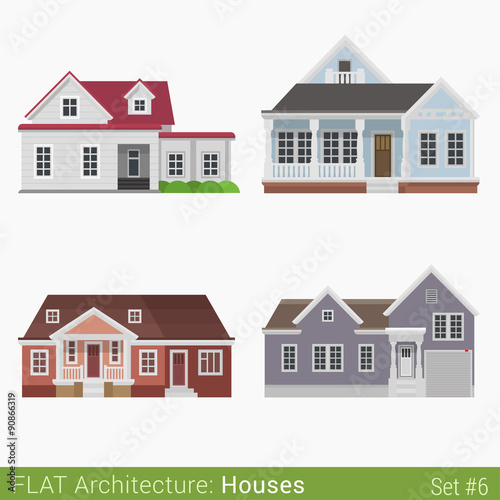 Flat style countryside buildings set