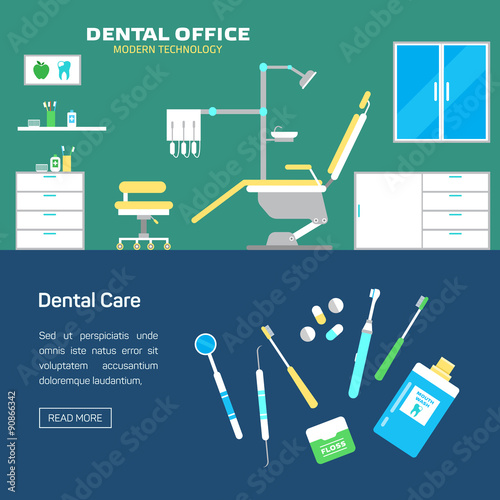 Vector dental office with seat and equipment tools
