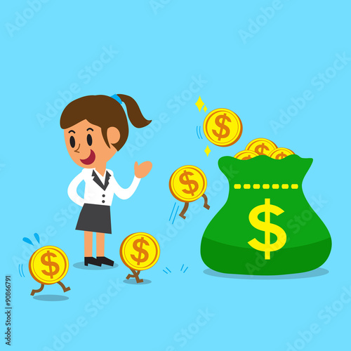 Business concept cartoon businesswoman earning money for design.