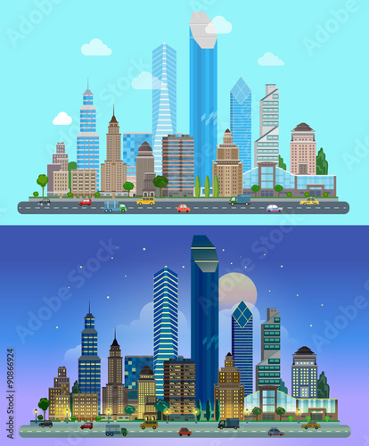 Urban flat vector city landscape - buildings skyscrapers
