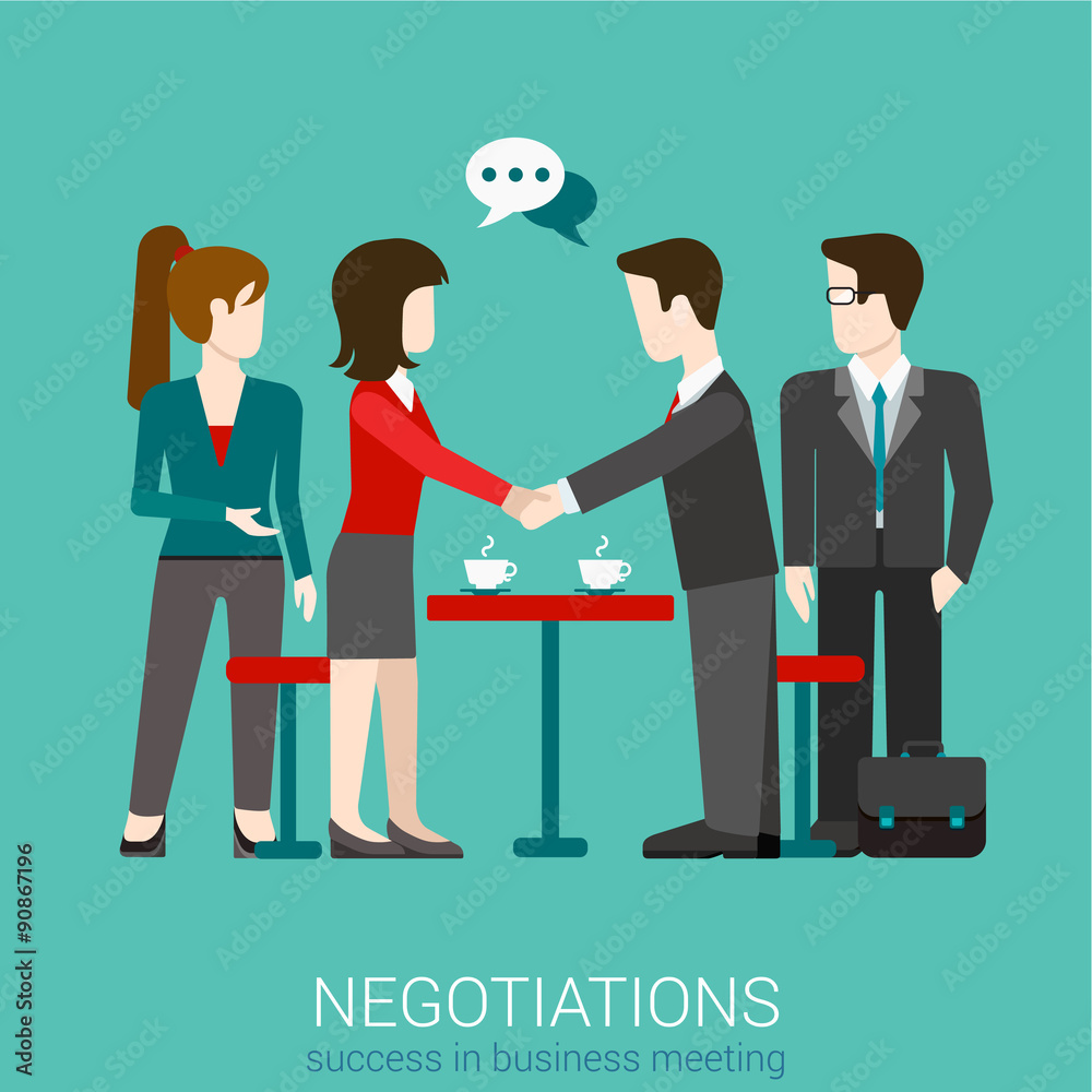 Flat vector negotiation handshake - success in business meeting
