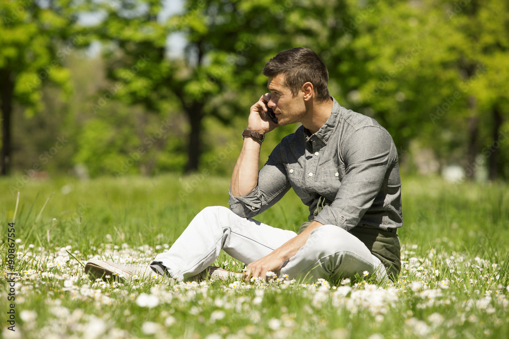 Handsome Man Talking On Mobile Phone Outdoor Handsome Man Talking On Mobile Phone Outdoor