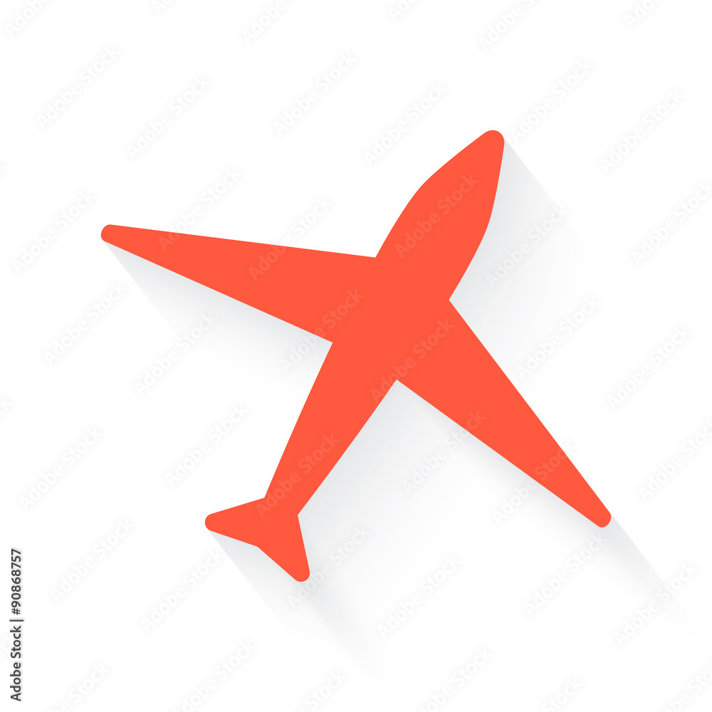 Airplane symbol in orange with drop shadow on white Airplane symbol in orange with drop shadow on white