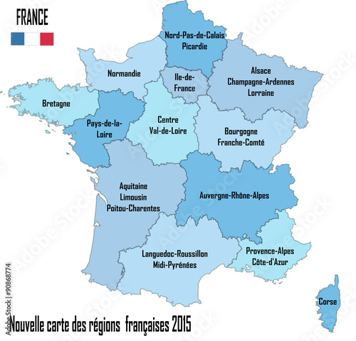 Nouvelle carte des régions françaises, mise à jour de la réforme territoriale 2015 pour les élections régionales