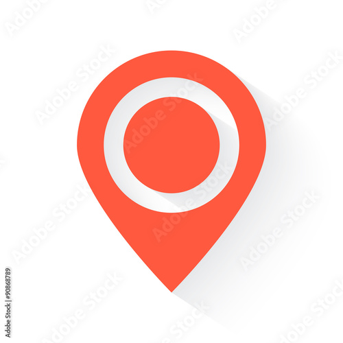 Map Pointer symbol in orange with drop shadow on white