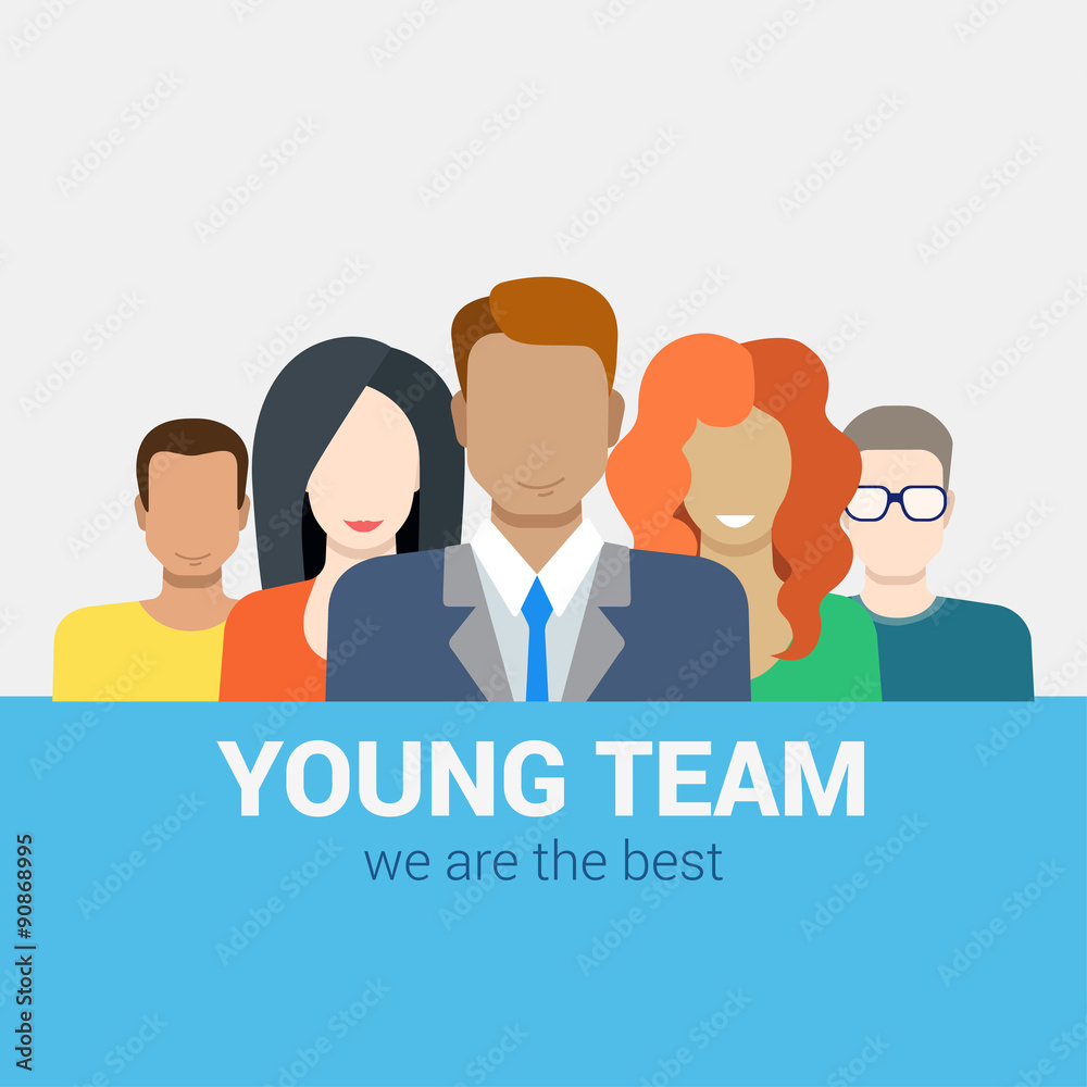 Flat vector human relations HR concept: young team staff Flat vector human relations HR concept: young team staff