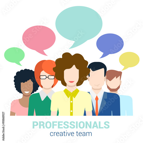 Social marketing, creative team, gossip, callout flat vector
