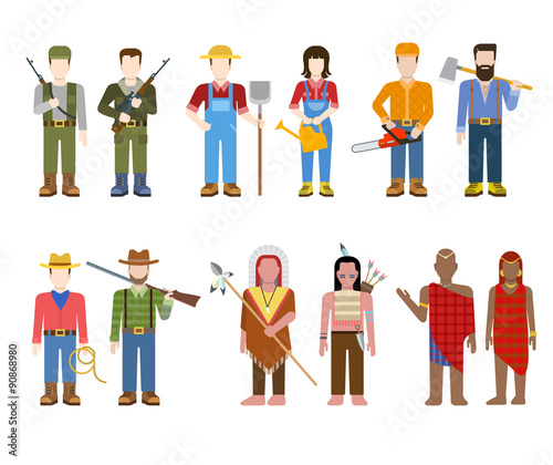 Flat nation people: military, farmer, redneck, cowboy, indian