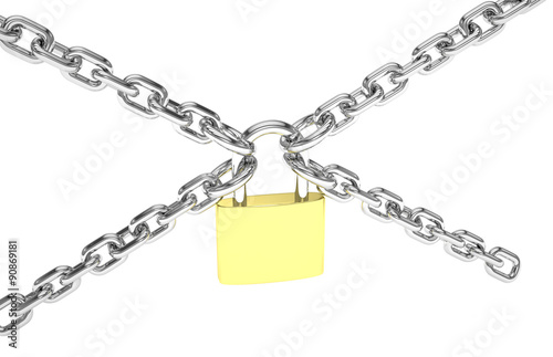 Padlock and chain isolated on white background