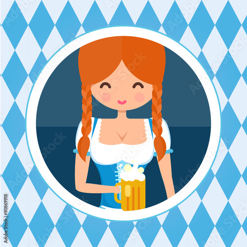 German girl circle avatar portrait. Blonde girl in traditional
