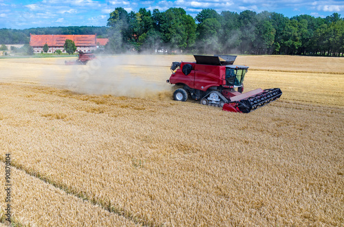 Combine working on the wheat field