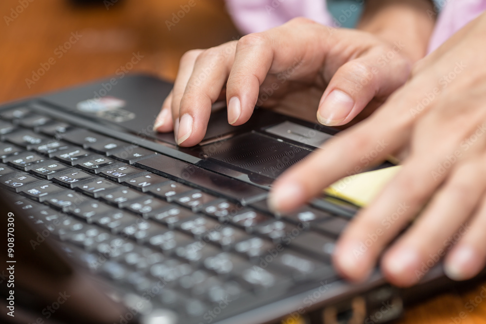 Woman using computer laptops in home. Woman using computer laptops in home.