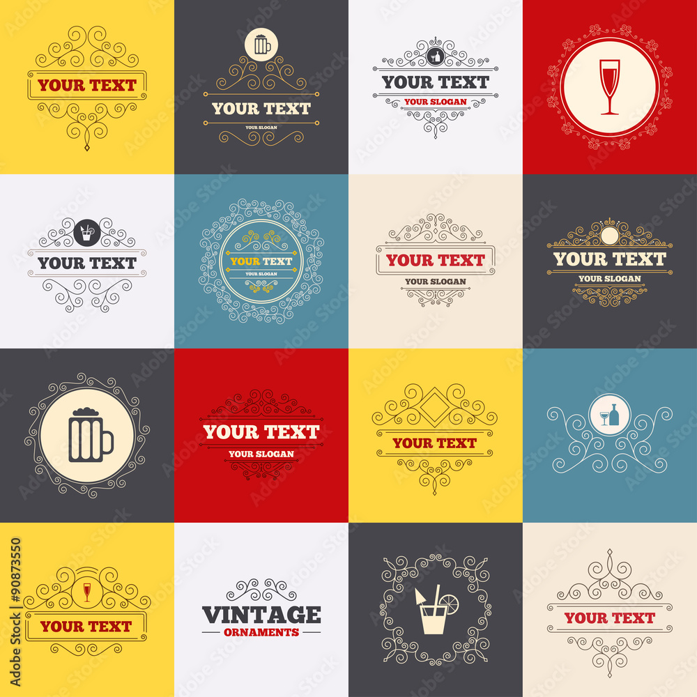 Fototapeta premium Alcoholic drinks signs. Champagne, beer icons.