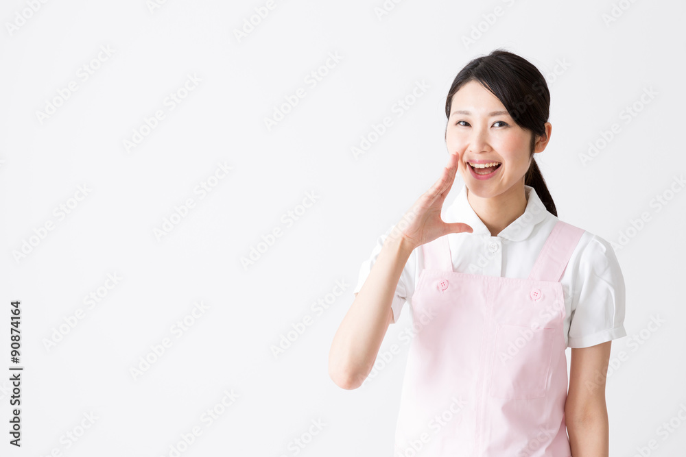 young asian care worker isolated on white background young asian care worker isolated on white background