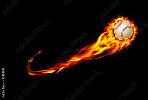 Fire burning baseball with background black 