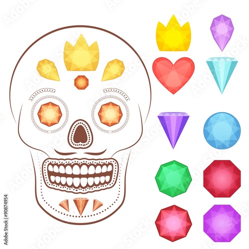 Cartoon gems and precious stones icons set
