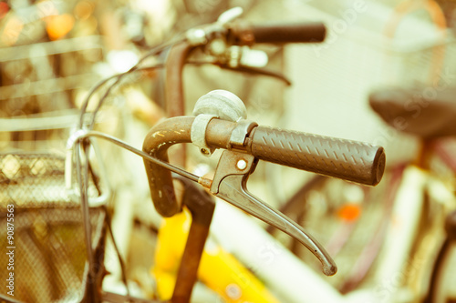 Bicycle handle bar close up. Vintage filter