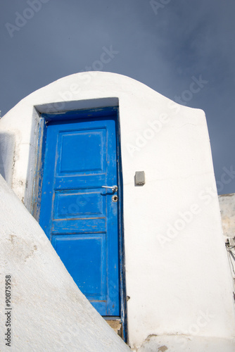 Blue door in Santorini island, Greece