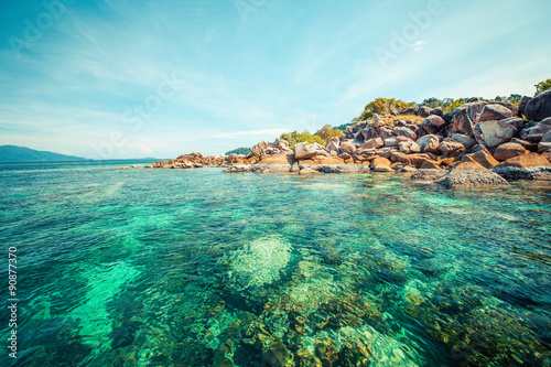 Fototapeta Naklejka Na Ścianę i Meble -  beautiful sea and island and beach in andaman thailand. Retro filter.