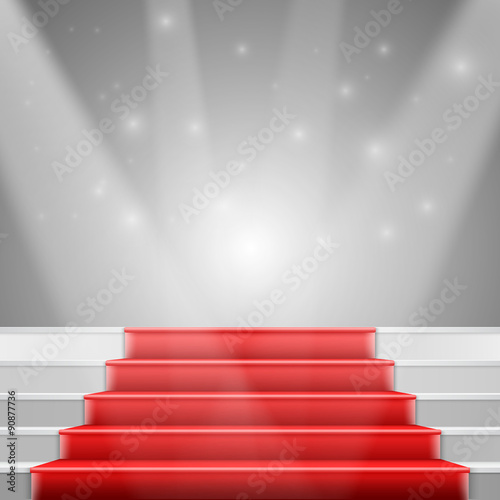 Photorealistic Vector Stairs with Red Carpet and Bright Luxury E
