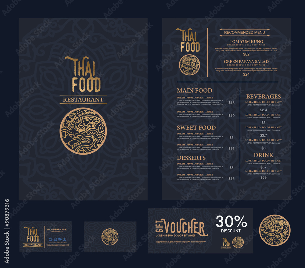 vector thai food restaurant menu template.