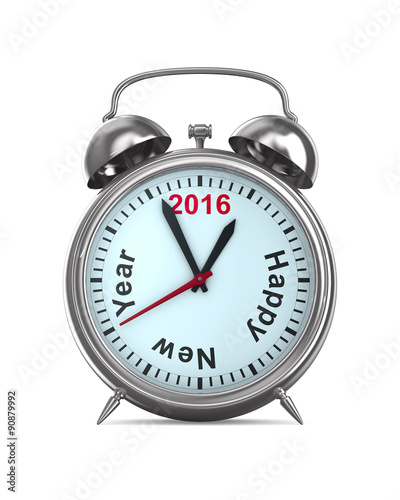 2016 year on alarm clock. Isolated 3D image