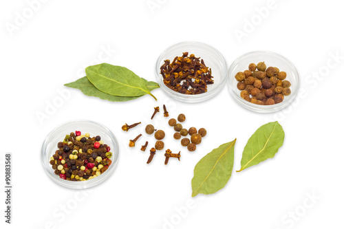 Spice - dried bay leaf  different types of pepper  clove