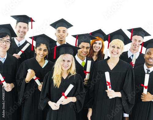 Graduates students holding diploma smilling Concept photo