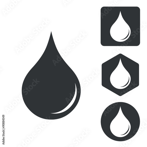Water drop icon set, monochrome