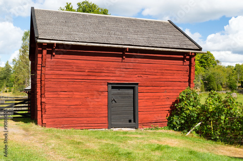 Old red farm building