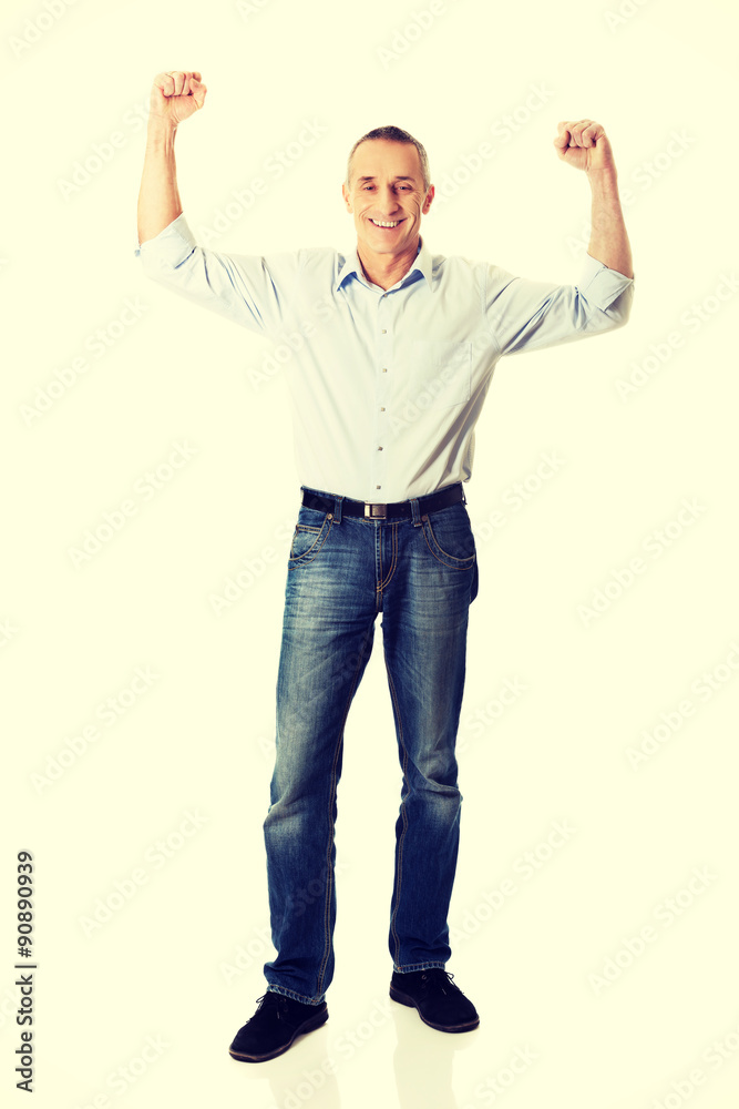 Cheerful man with hands up Cheerful man with hands up