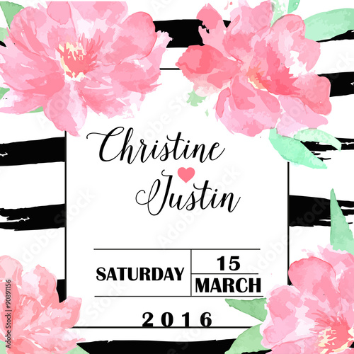 Save the date and wedding invitation black brush stroke and