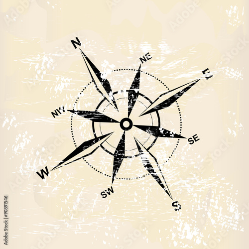 distressed compass rose, vector illustration