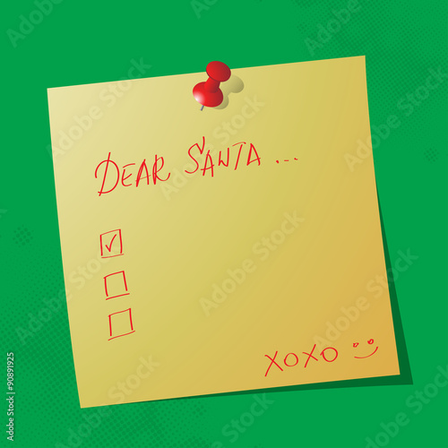 dear Santa wish-list handwritten message, vector illustration