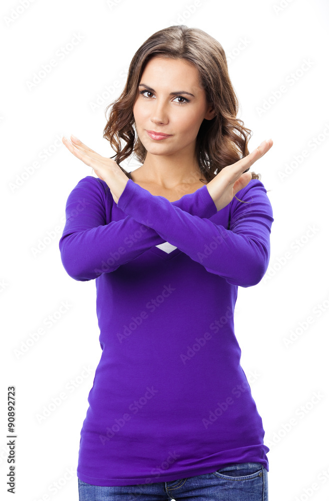 Serious woman with stop gesture, isolated Serious woman with stop gesture, isolated