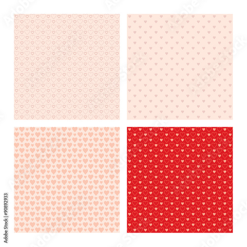 Fototapeta Naklejka Na Ścianę i Meble -  Set of 4 beautiful seamless patterns with hearts (tiling) for web page backgrounds, textile designs, fills, banners