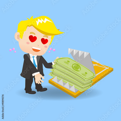 cartoon Businessman fall into finance trap