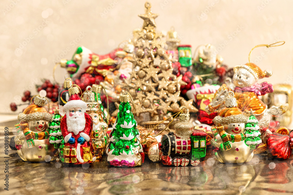 Santa Claus with christmas decorations and ornaments