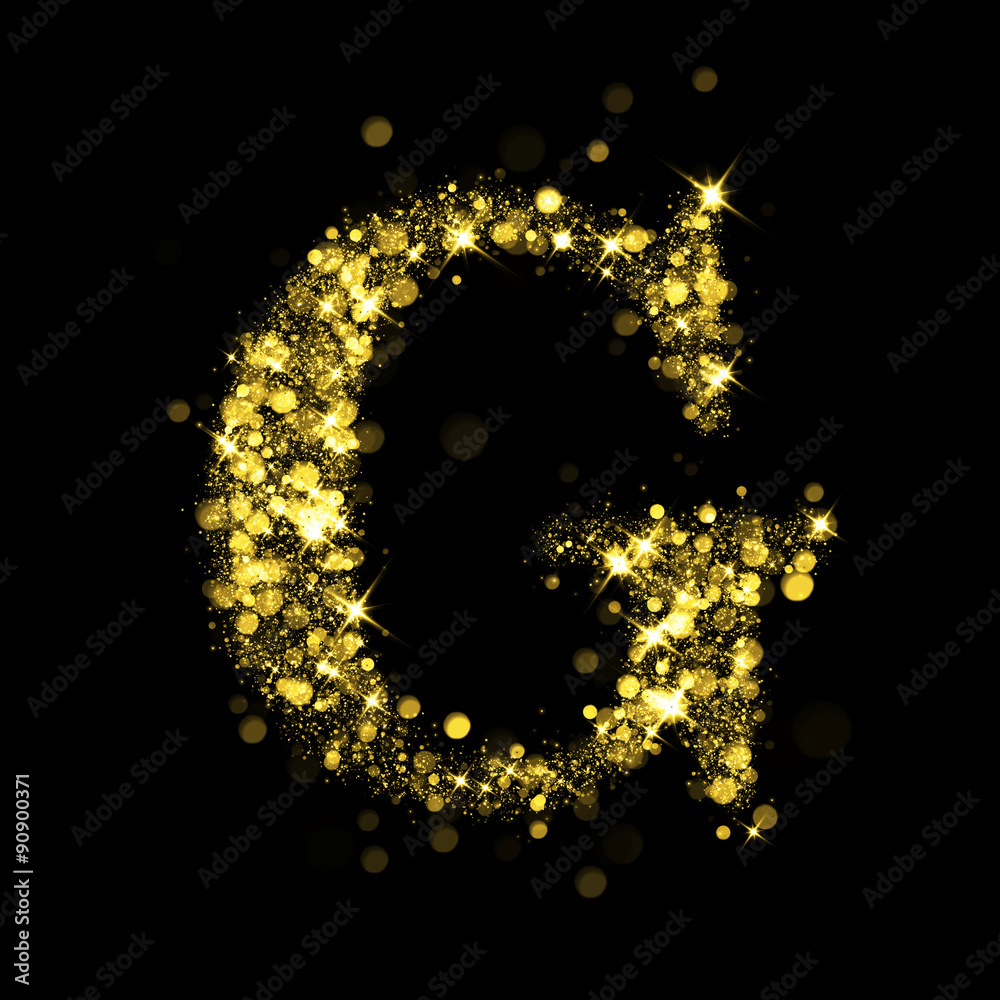 Sparkling letter G of glittering stars bokeh Sparkling letter G of glittering stars bokeh