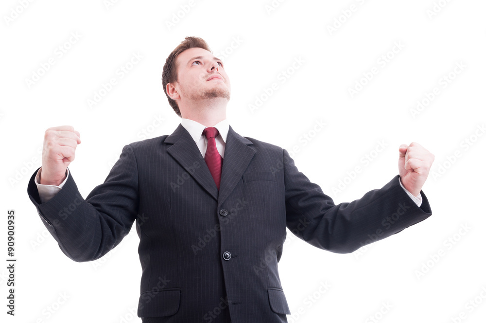 Businessman, accountat or financial manager acting victorious Businessman, accountat or financial manager acting victorious