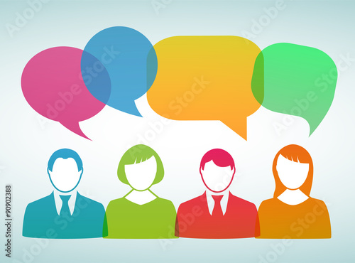 People icons with colorful dialog speech bubbles