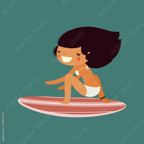 Photography girl surfing character. flat. vector illustration
