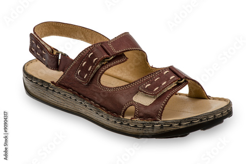 Woman casual brown sandal isolated.