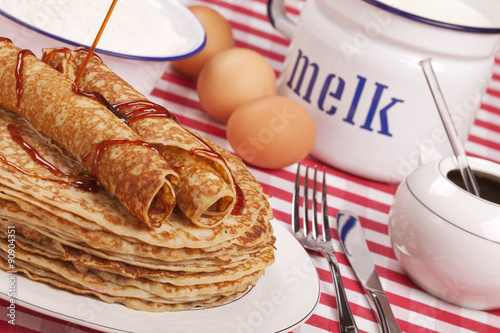 Dutch pancakes with syrup or 'pannenkoeken met stroop' photo