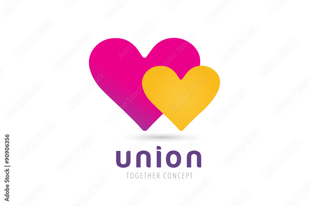 Hearts icon vector logo together
